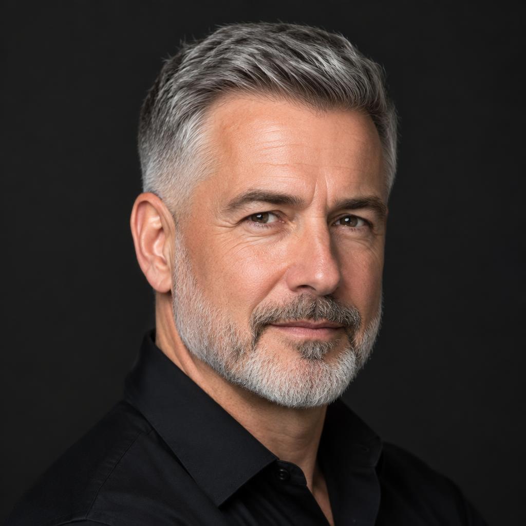 Cheveux gris, barbe grise